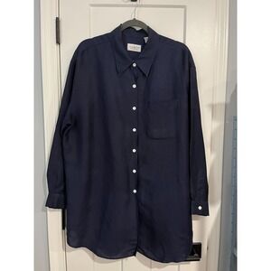 Villager Sport Liz Claiborne Navy Button Up Oversized Tunic Top Sz XL Lagenlook